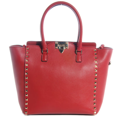 Valentino Garavani Vitello Rockstud Double Handle Tote Rosso Valentino 1 of 7