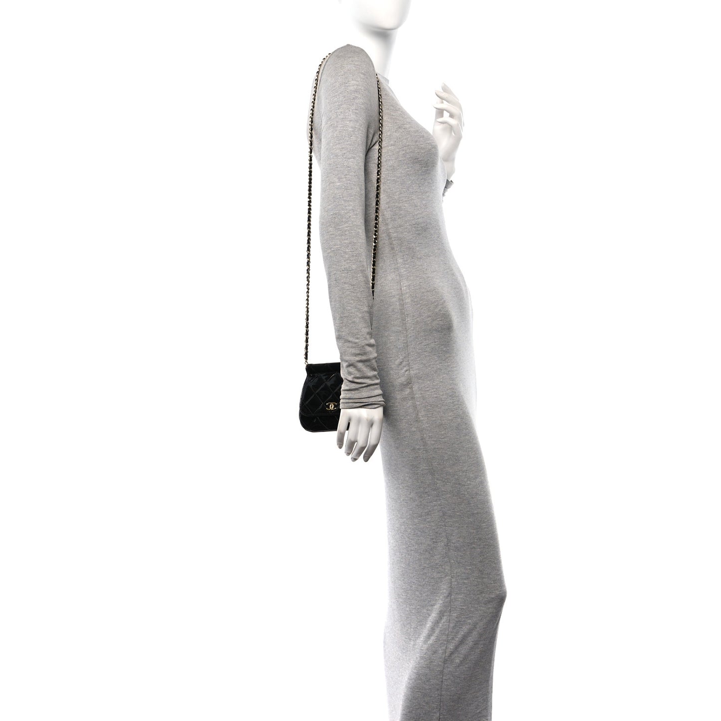 Patent Quilted Frame Clutch Flap With Chain Black