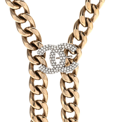 Chanel Chain Link Crystal CC Dog Tag Charm Necklace Gold 4 of 7