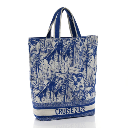Christian Dior Canvas Print Cruise Tote Ivory Blue 3 of 11
