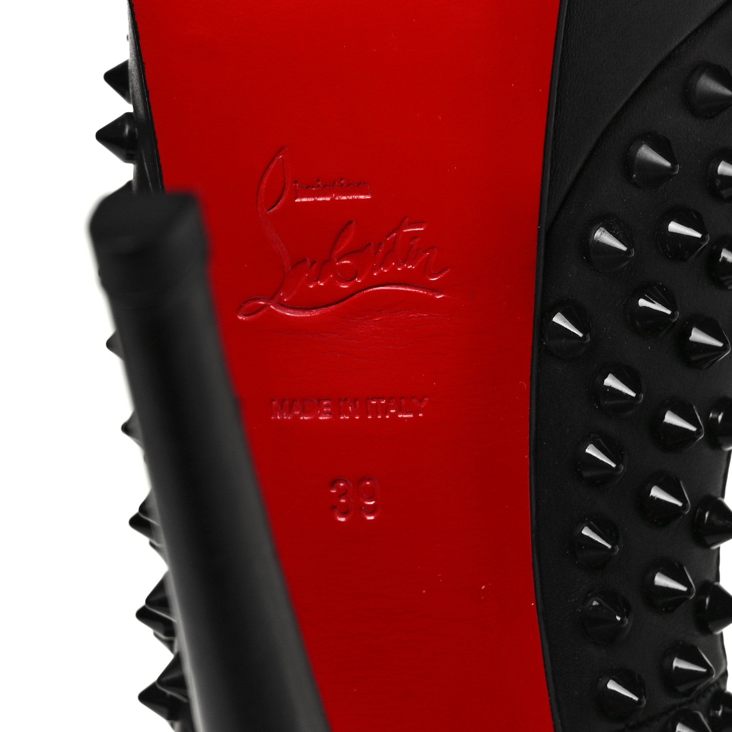 Christian Louboutin Calfskin Lady Peep Spikes VIP 150 Pumps 39 Black 6 of 8