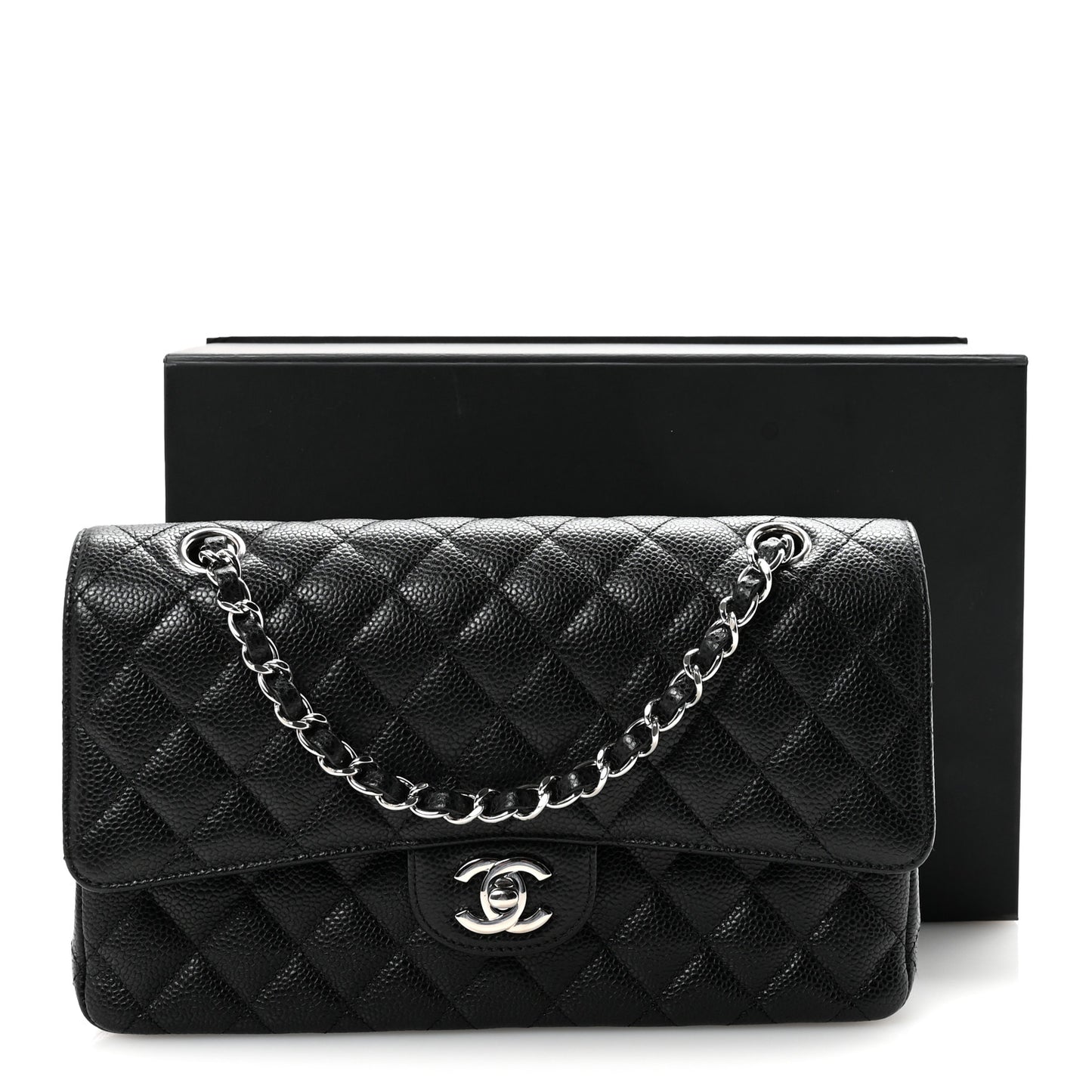 Caviar Quilted Medium Double Flap Black