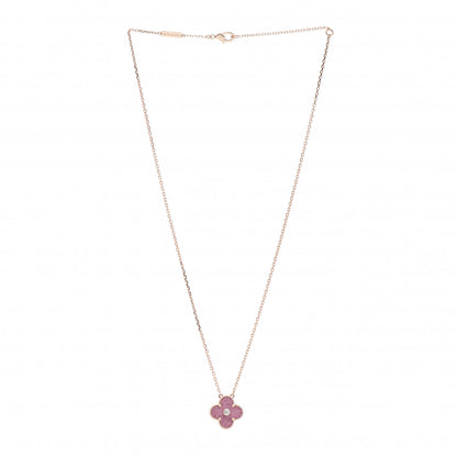 Van Cleef & Arpels 18K Rose Gold Diamond Rhodonite Vintage Alhambra Pendant Necklace 3 of 5