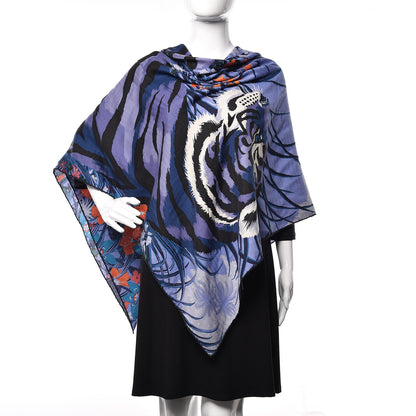 Hermes Cashmere Silk Tyger Tyger Shawl 140 Lavande Orange Black 2 of 7