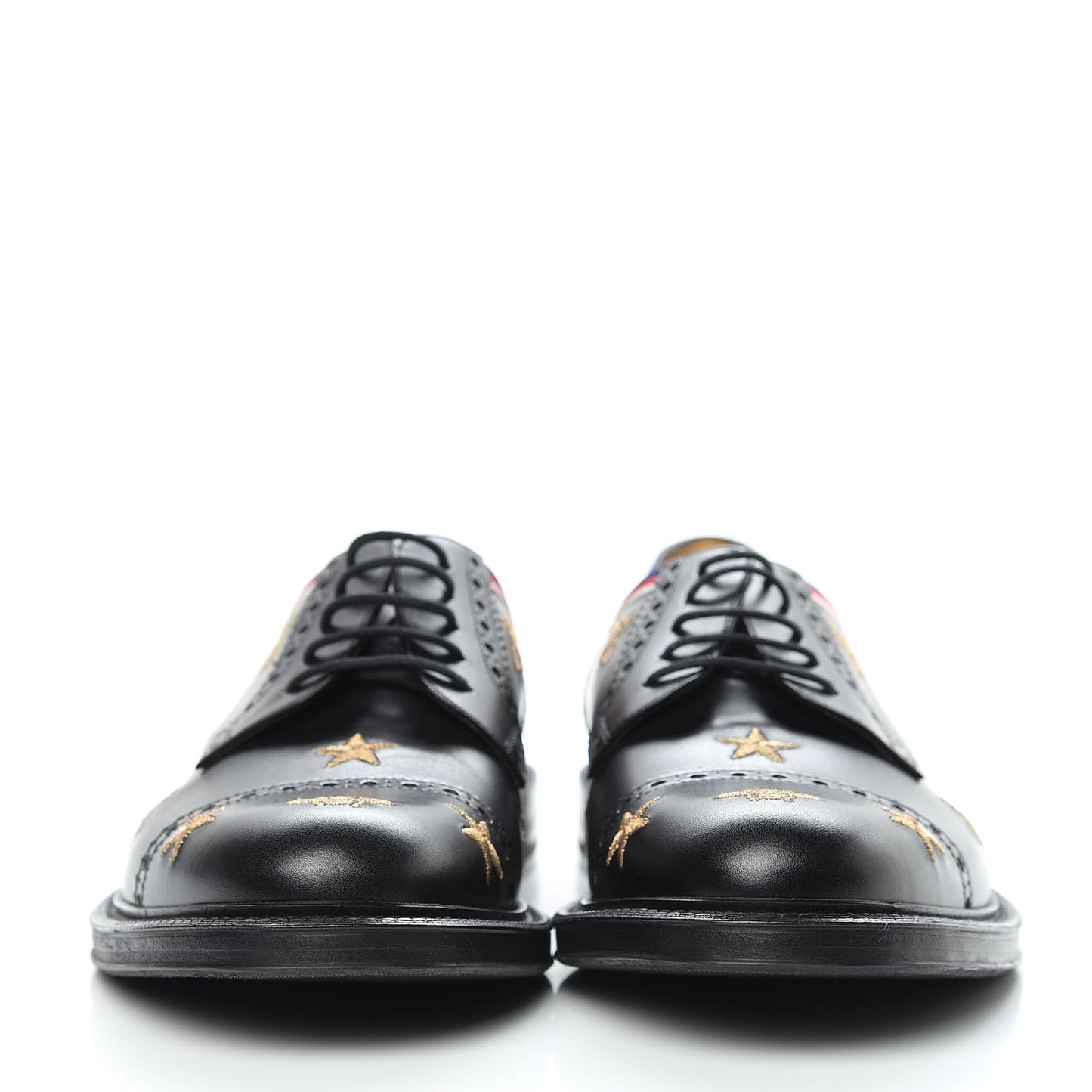 Calfskin Bee Star Embroidered Mens Captoe Derby Loafers 8 Black