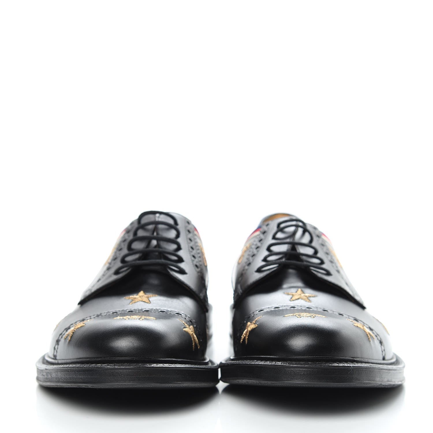 Gucci Calfskin Bee Star Embroidered Mens Captoe Derby Loafers 8 Black 2 of 9