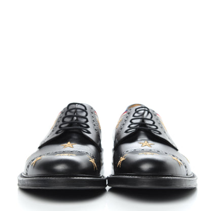 Gucci Calfskin Bee Star Embroidered Mens Captoe Derby Loafers 8 Black 2 of 9