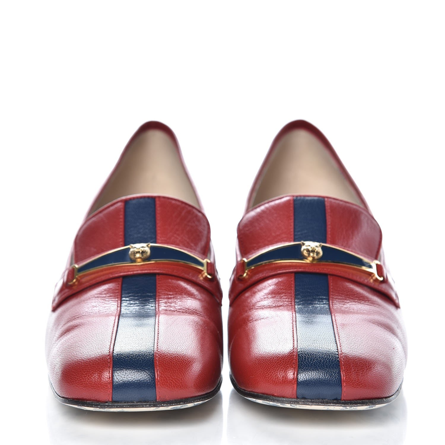 Gucci Goatskin Feline Ginger Loafer Pumps 40.5 Hibiscus Red Blue 2 of 9