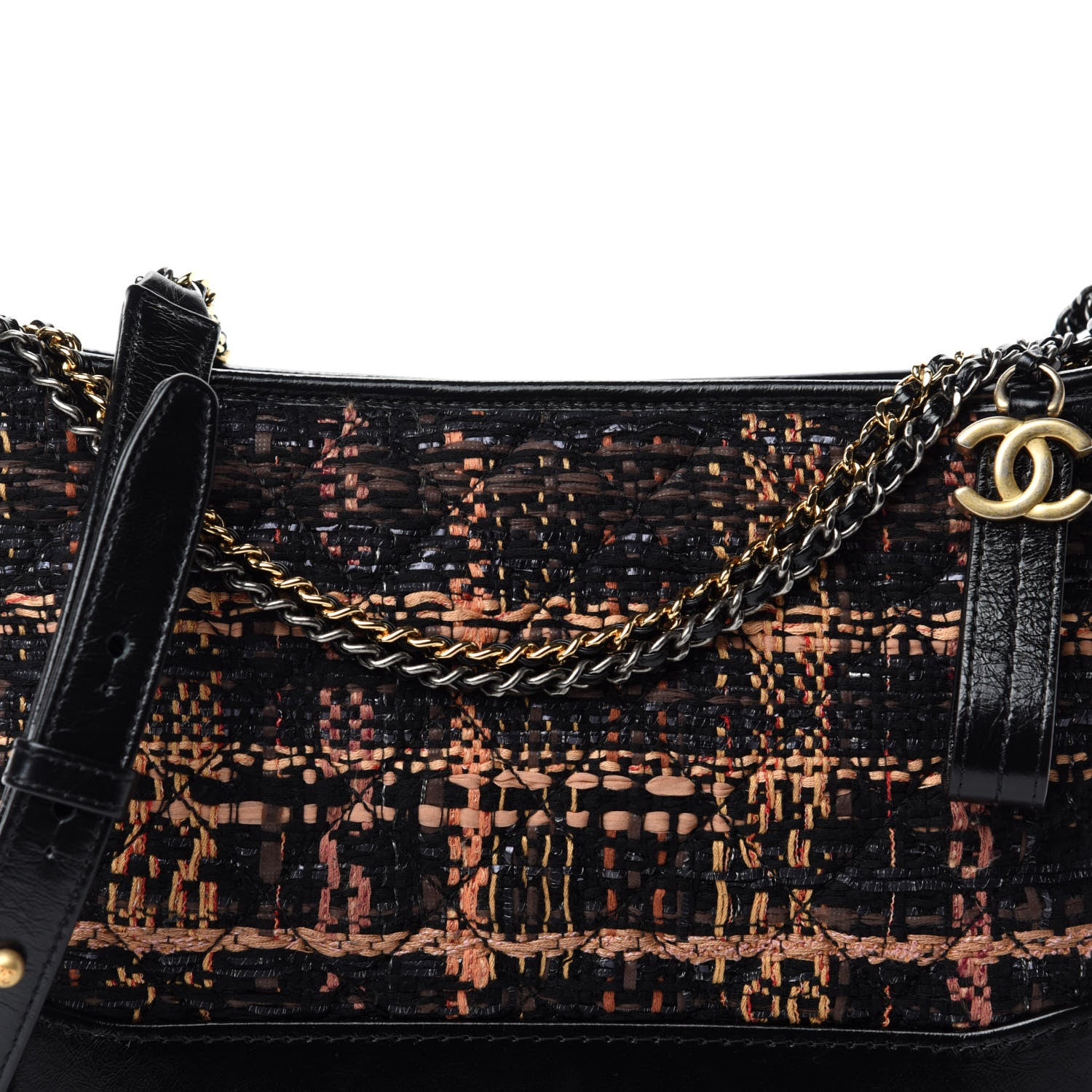 Chanel Tweed Calfskin Medium Gabrielle Hobo Black Brown 10 of 10
