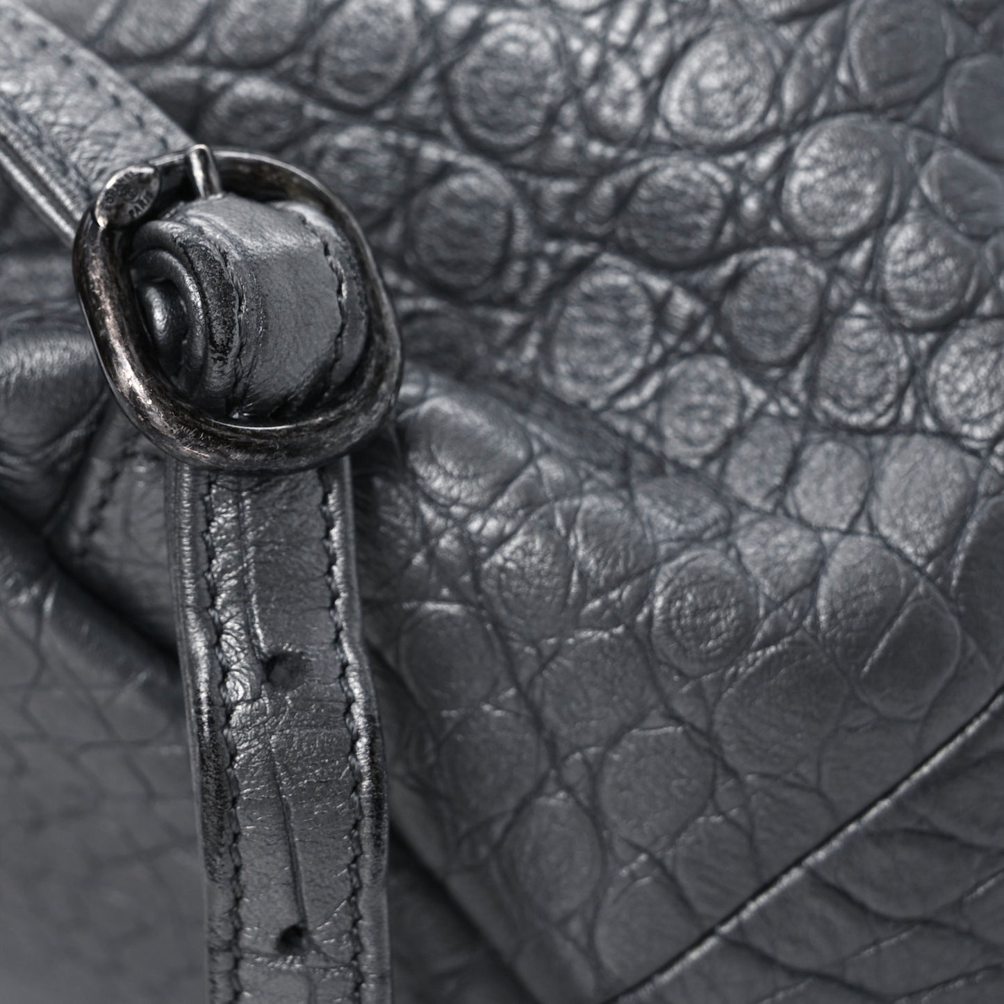 Metallic Calfskin Crocodile Embossed Large Backpack Silver