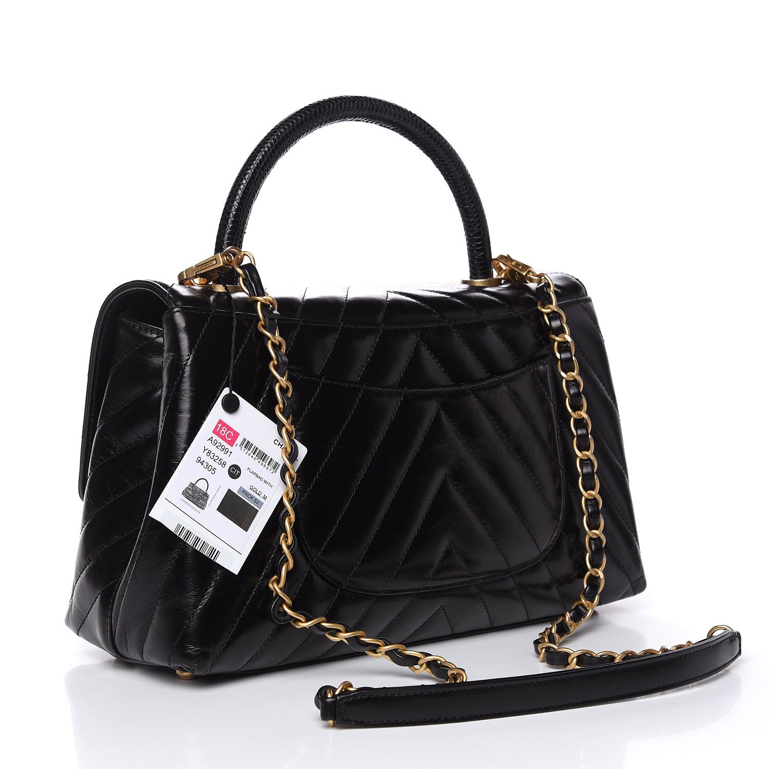 Chanel Calfskin Lizard Chevron Quilted Small Coco Handle Flap Black 3 of 10