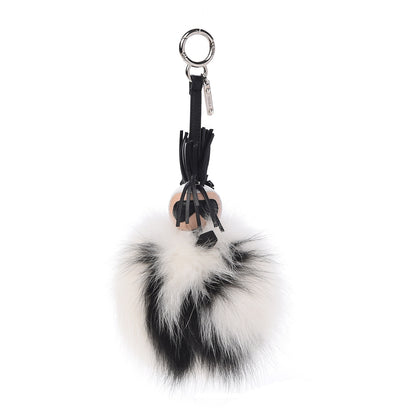 Fendi Lambskin Fox Fur Super Karlito Pom Pom Bag Charm Black White 1 of 5
