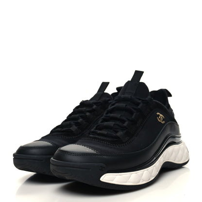 Chanel Velvet Calfskin Mixed Fibers CC Sneakers 38.5 Black 3 of 9