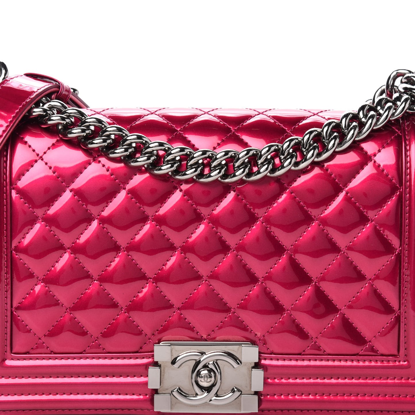 Metallic Patent Calfskin Quilted Medium Boy Flap Pink