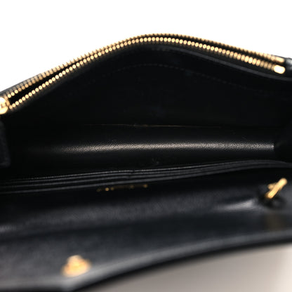 Saint Laurent Grain De Poudre Matelasse Chevron Monogram Envelope Chain Wallet Black 5 of 11