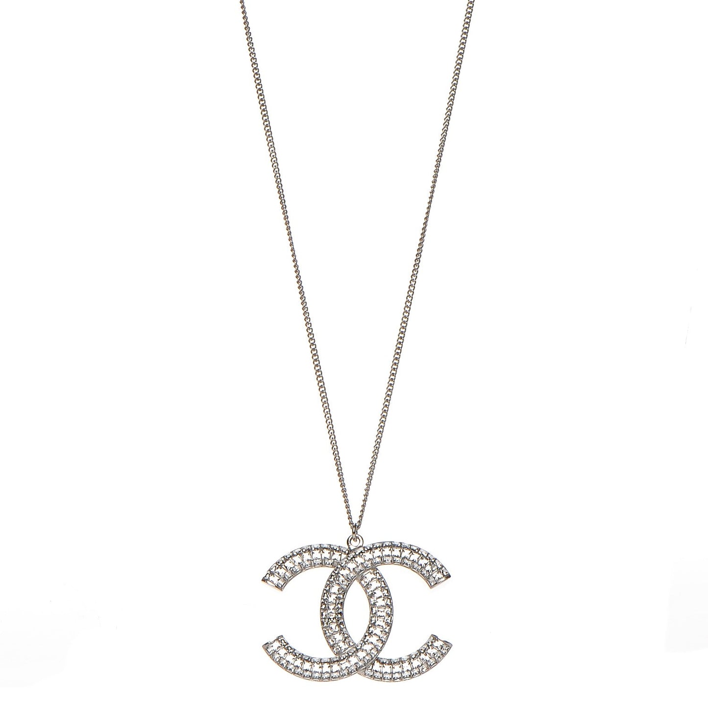 Baguette Crystal Large CC Necklace Silver