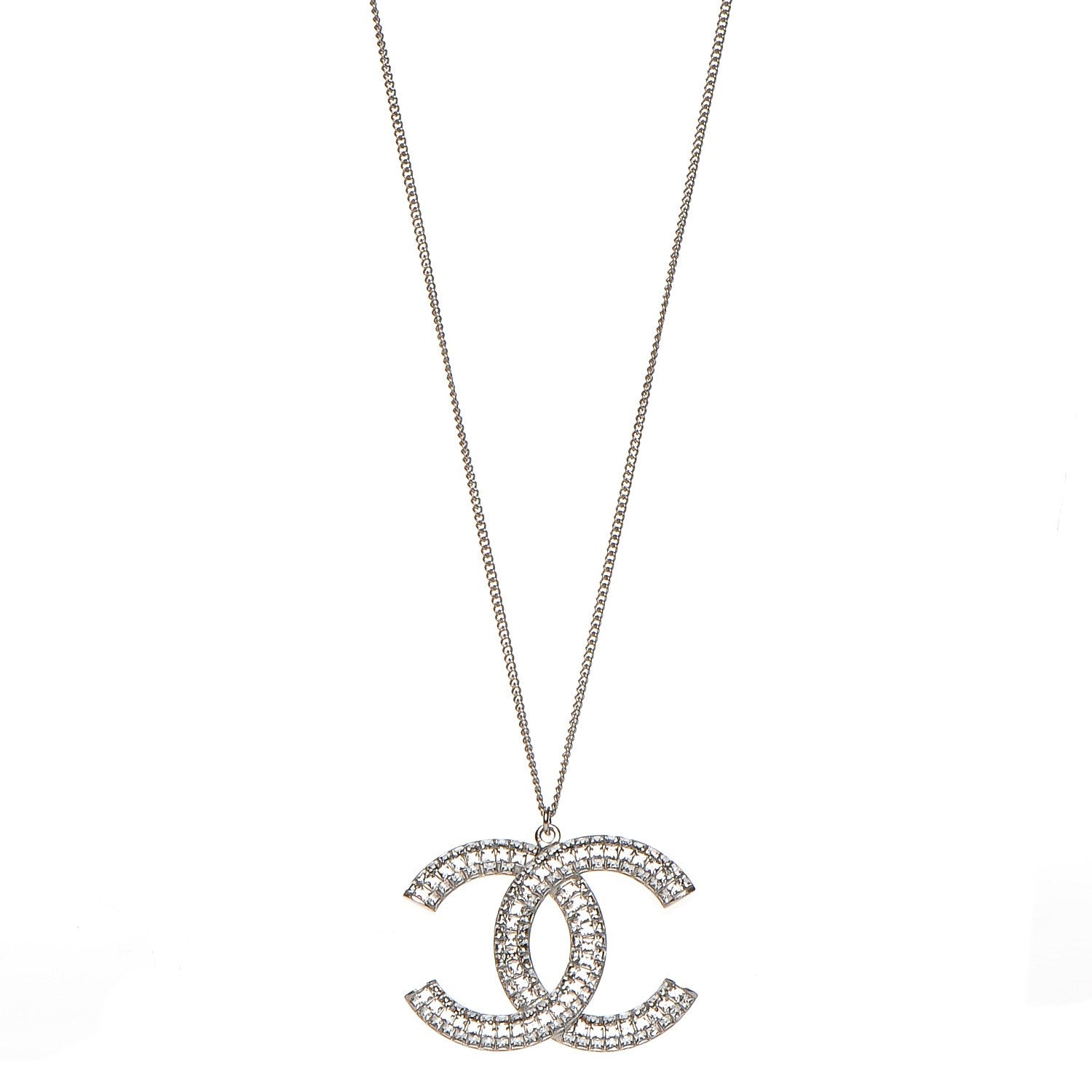 Chanel Baguette Crystal Large CC Necklace Silver 1 of 7