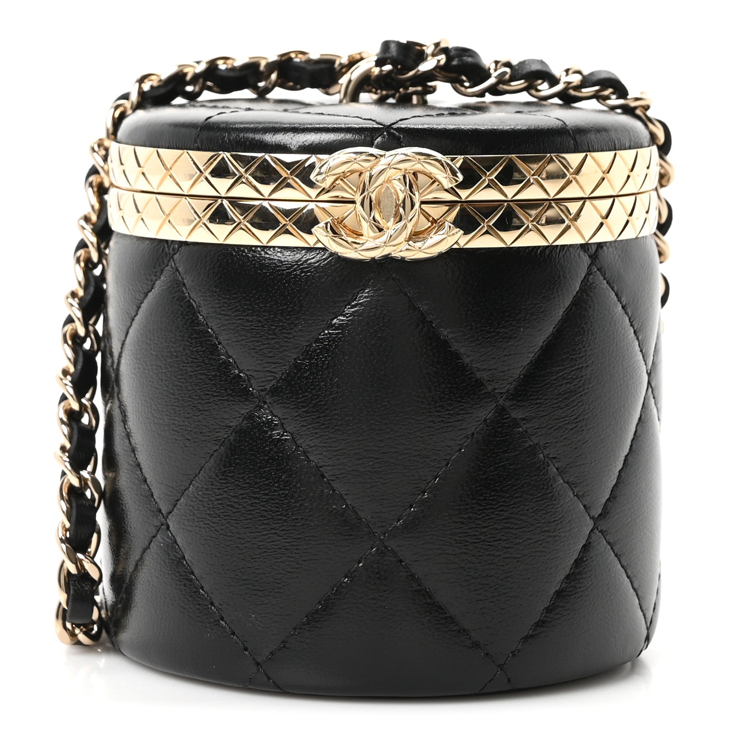 Chanel Metal Lambskin Quilted Mini Lock Frame Vanity Clutch Black 1 of 10