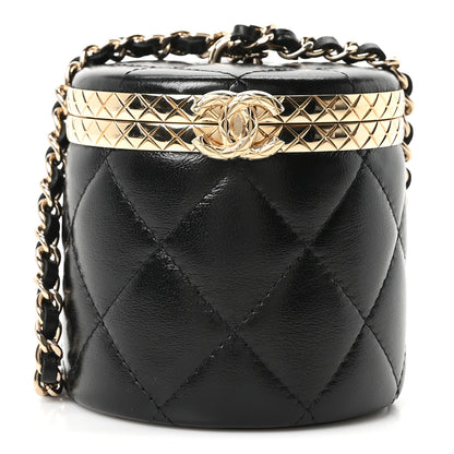 Chanel Metal Lambskin Quilted Mini Lock Frame Vanity Clutch Black 1 of 10