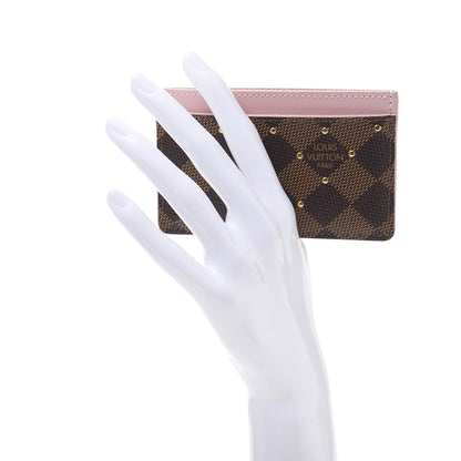 Louis Vuitton Damier Ebene Studded Card Holder Rose Ballerine 2 of 8