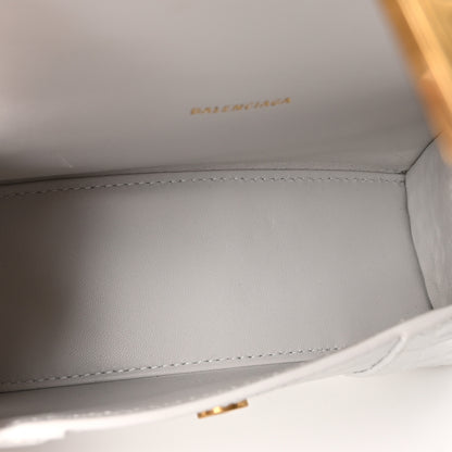Balenciaga Shiny Calfskin Crocodile Embossed Hourglass Top Handle Bag XS White 5 of 9