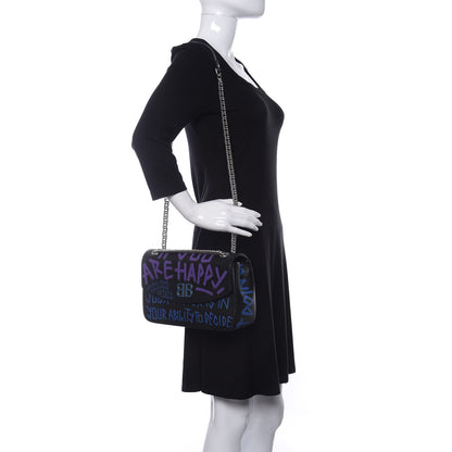 Balenciaga Grained Calfskin Graffiti M BB Round Shoulder Bag Black Bleu Violet 2 of 9