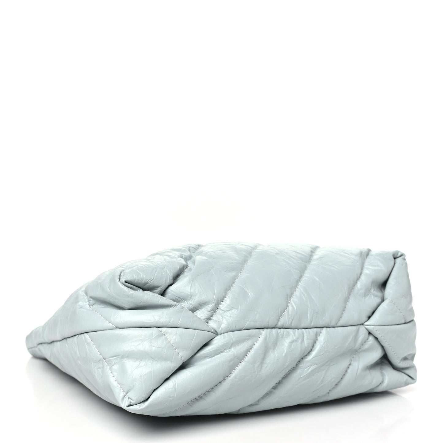 Crushed Calfskin Quilted Crush Small Tote Bag Light Blue