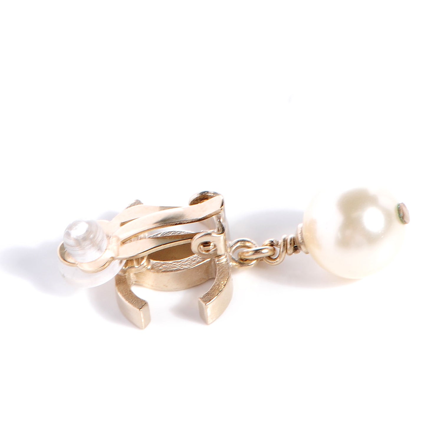 CC Pearl Drop Clip On Earrings Light Gold