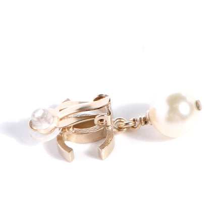 Chanel CC Pearl Drop Clip On Earrings Light Gold 3 of 5