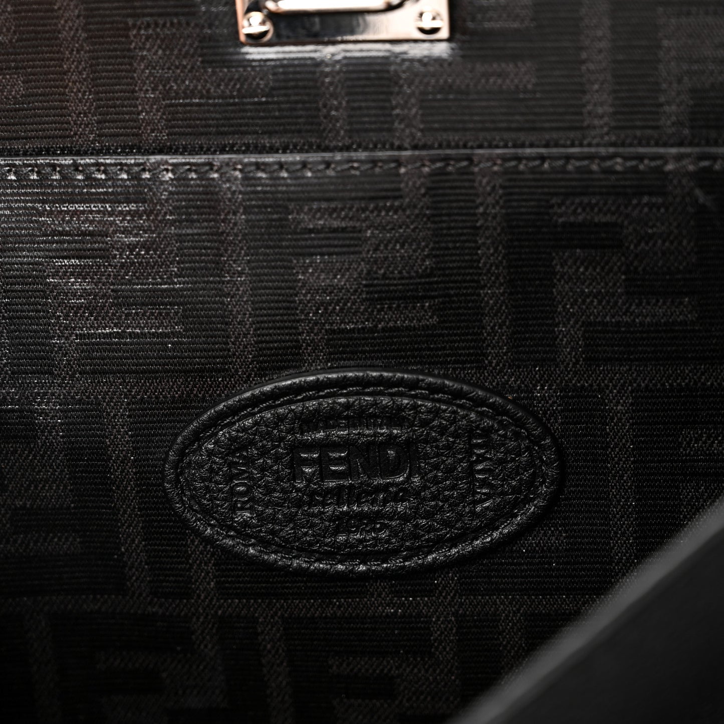 Cuoio Romano Selleria Vitello Grace Glazed Fabric FF 1974 Large Peekaboo Iconic Essential Satchel Black