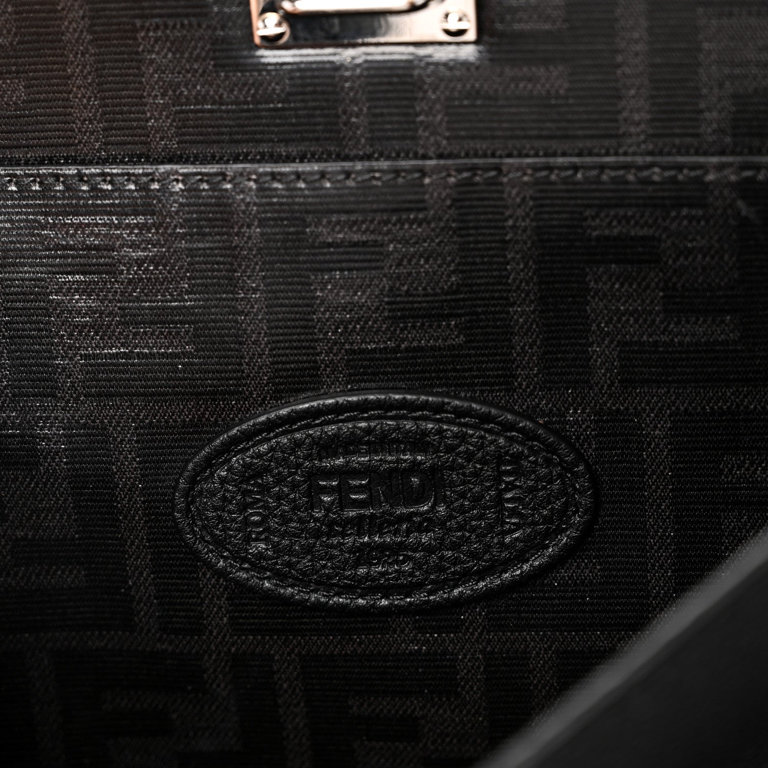 Fendi Cuoio Romano Selleria Vitello Grace Glazed Fabric FF 1974 Large Peekaboo Iconic Essential Satchel Black 7 of 10