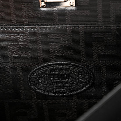 Fendi Cuoio Romano Selleria Vitello Grace Glazed Fabric FF 1974 Large Peekaboo Iconic Essential Satchel Black 7 of 10
