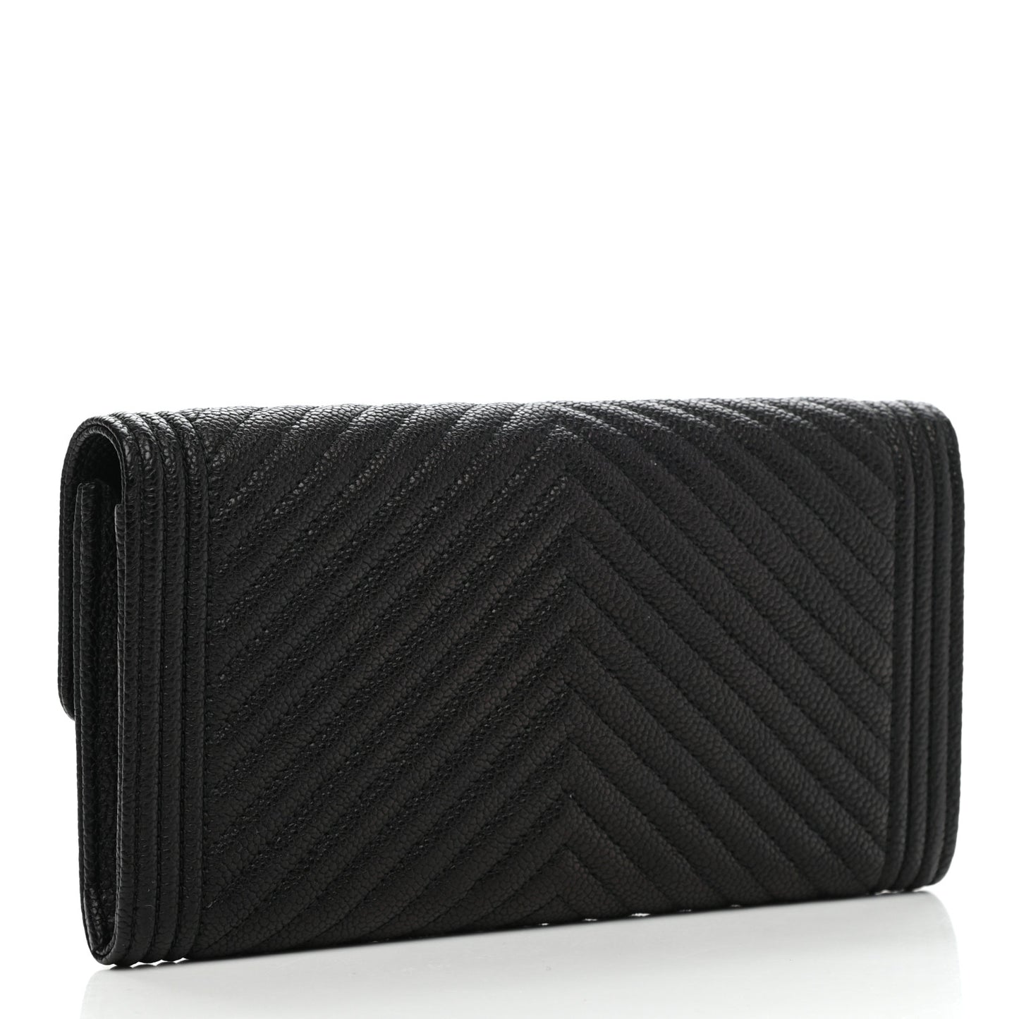 Caviar Chevron Quilted Boy Flap Wallet Black