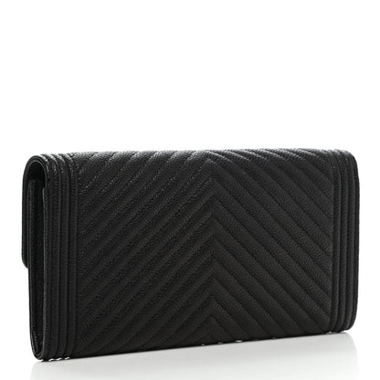 Chanel Caviar Chevron Quilted Boy Flap Wallet Black 3 of 9