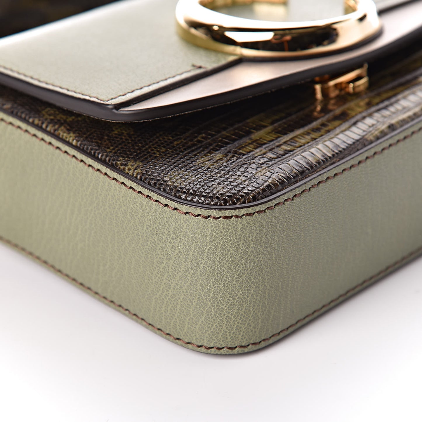 Goatskin Calfskin Lizard Embossed Mini C Double Carry Antique Green