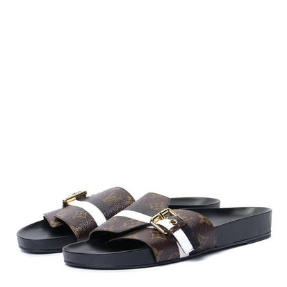 Louis Vuitton Calfskin Monogram Bom Dia Flat Mule 42 Black White 2 of 9