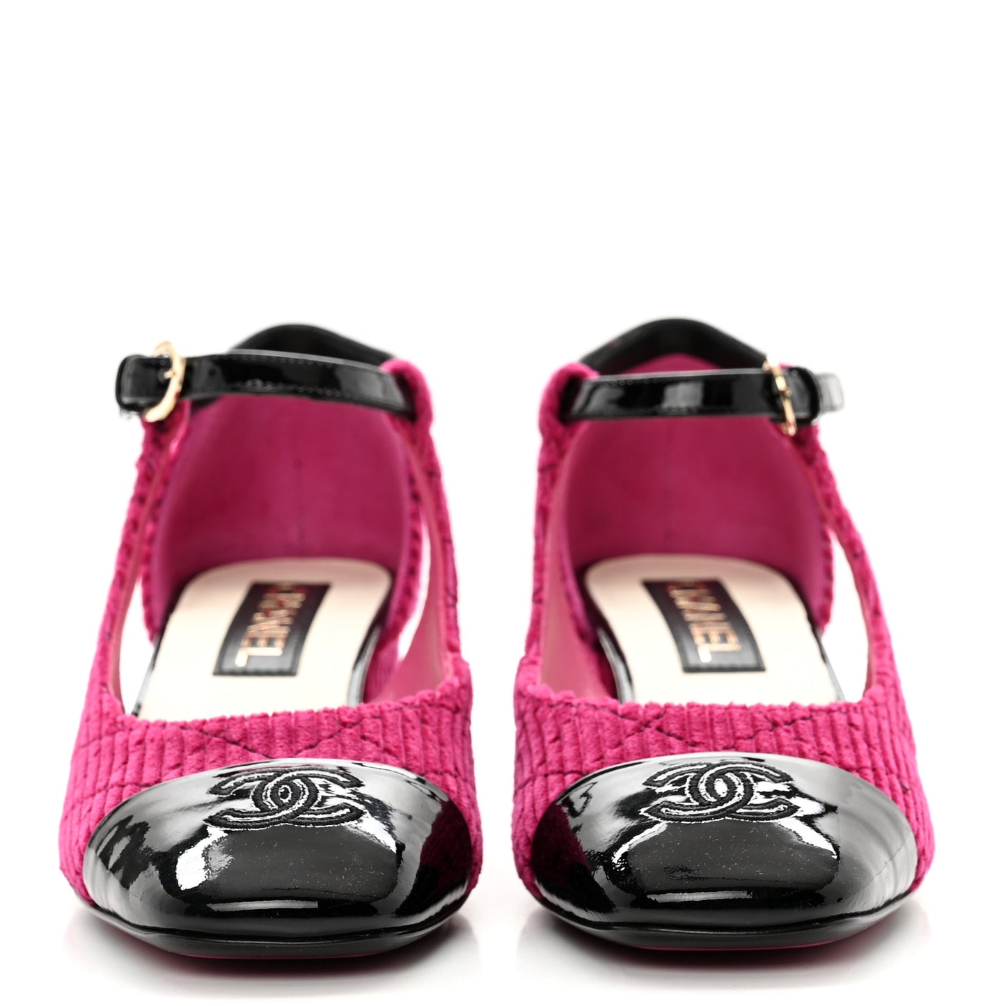 Corduroy Patent Calfskin Cap Toe Quilted Mary Jane Flats 39.5 Fuchsia Black