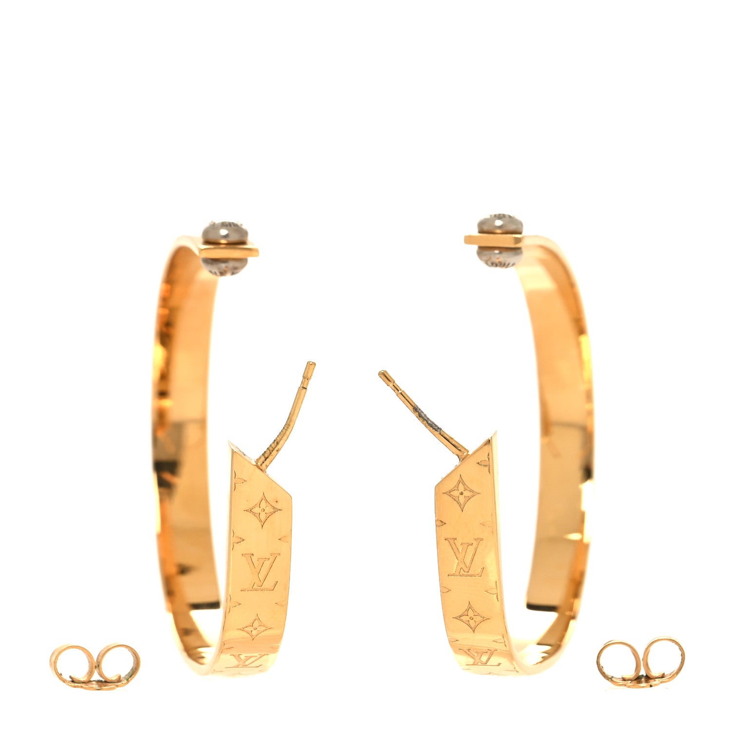 Louis Vuitton Metal Nanogram Hoop Earrings Gold 3 of 5