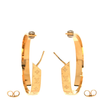 Louis Vuitton Metal Nanogram Hoop Earrings Gold 3 of 5