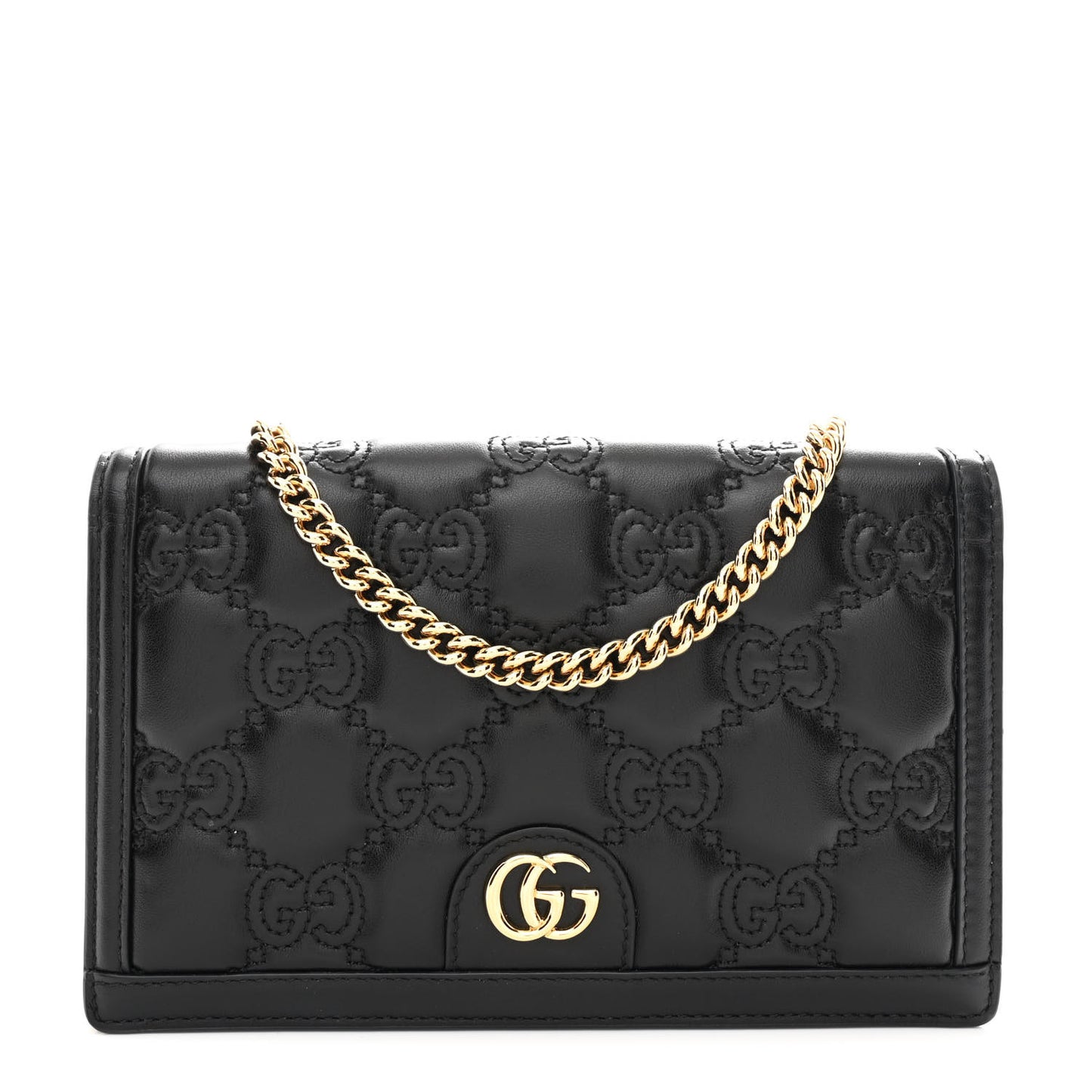 Calfskin GG Matelasse Chain Wallet Black