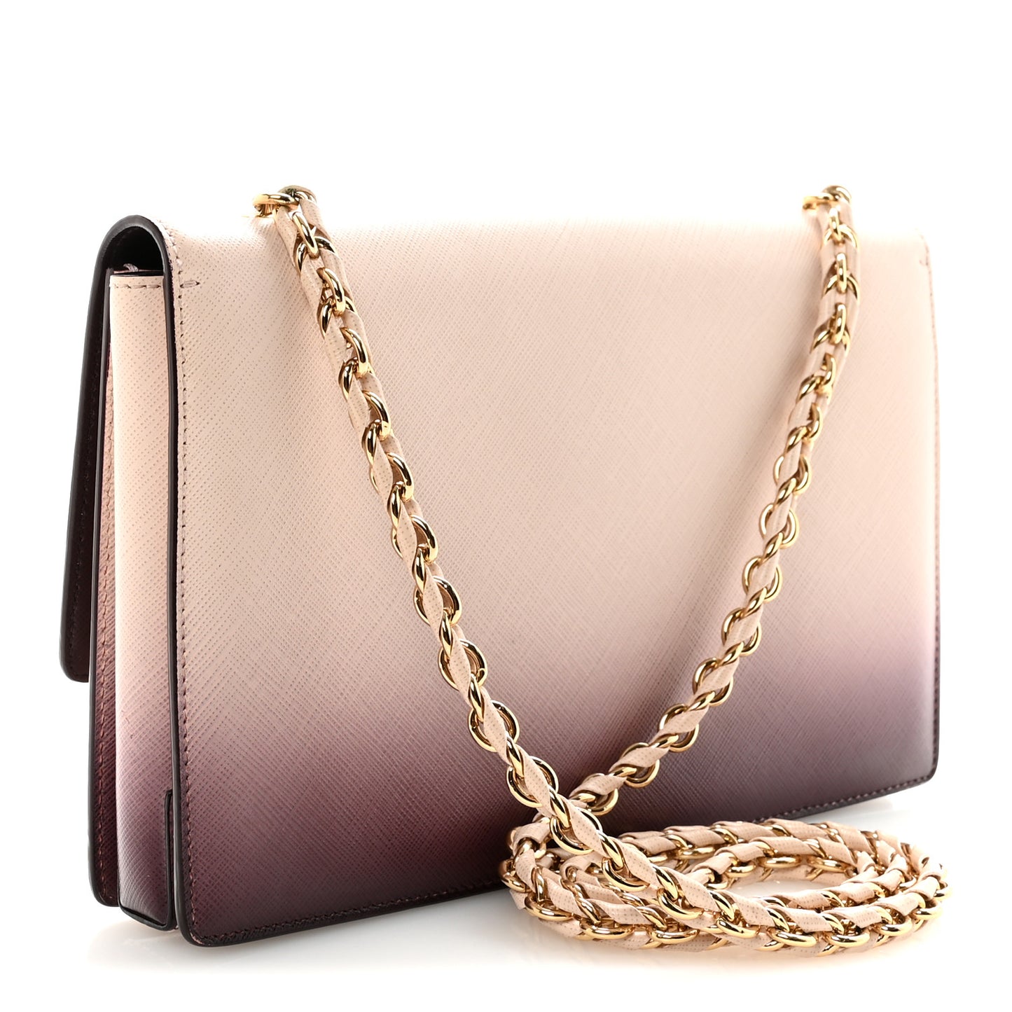 Hammered Calfskin Vara Bow Chain Flap Crossbody  Pink Purple