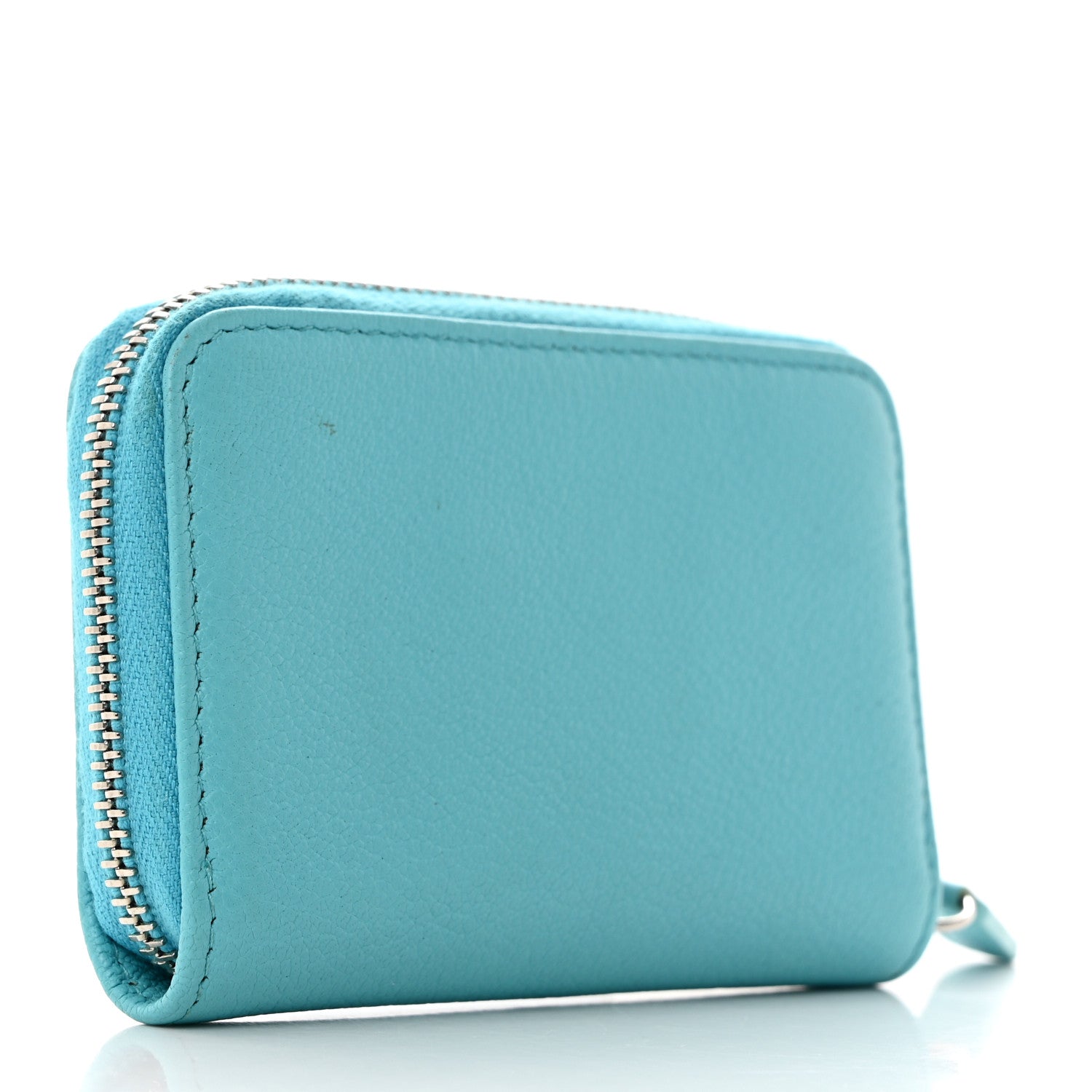 Chanel Goatskin Camellia Zip Coin Purse Blue 3 of 8