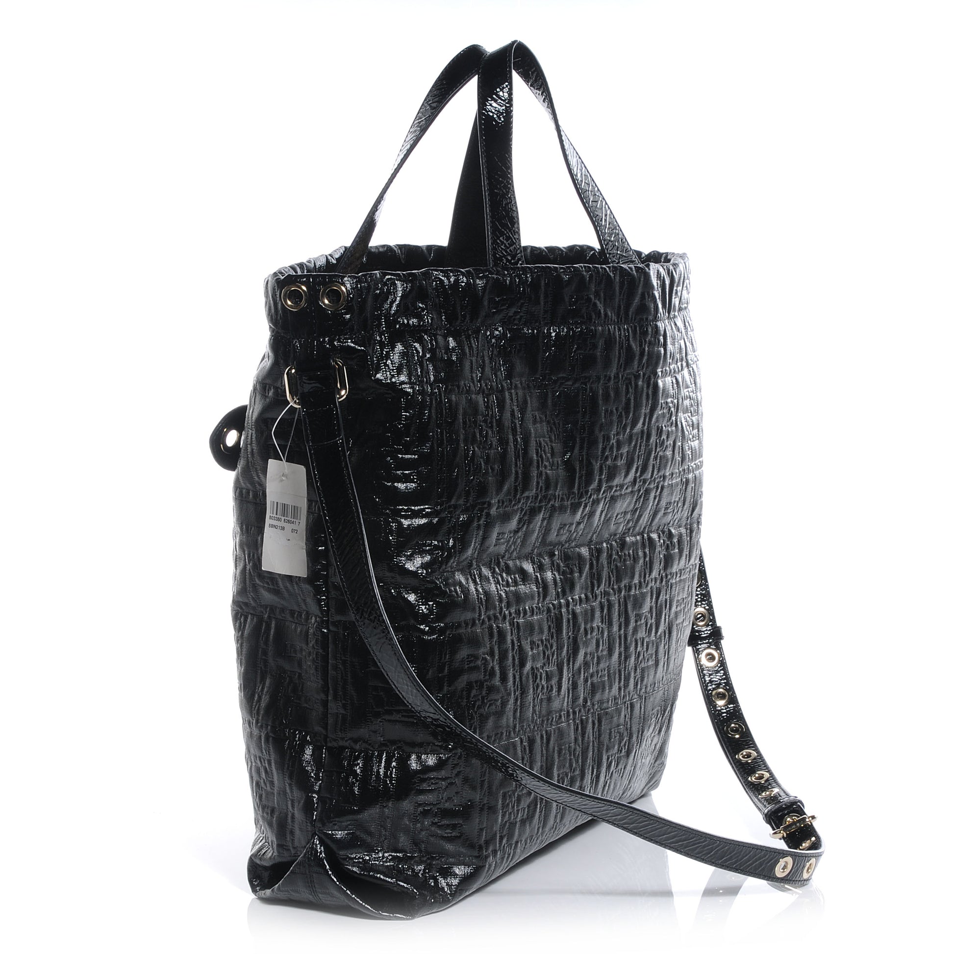 Fendi Patent Logo Embossed Tote Black 3 of 7