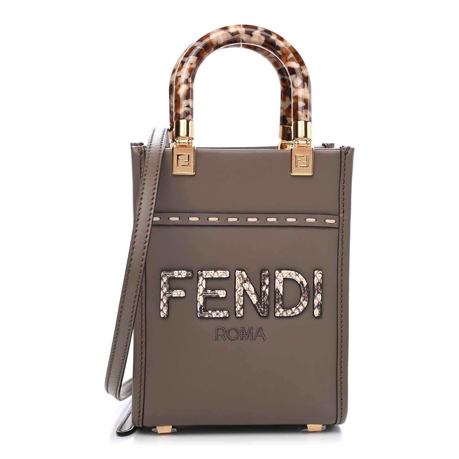 Fendi Vitello King Plexiglass Elaphe Python Print Logo Mini Fendi Sunshine Shopper Tote Tartufo Daisy Roccia 1 of 7