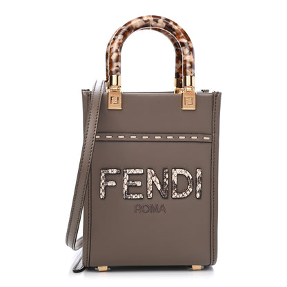 Fendi Vitello King Plexiglass Elaphe Python Print Logo Mini Fendi Sunshine Shopper Tote Tartufo Daisy Roccia 1 of 7