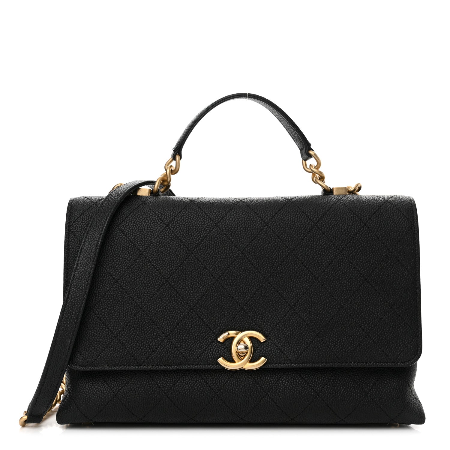 Chanel Grained Calfskin Stitched Flap Black 1 of 12