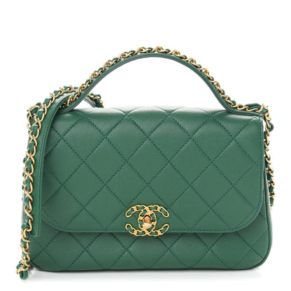Chanel Lambskin Quilted Chain Infinity Top Handle Flap Green 1 of 10