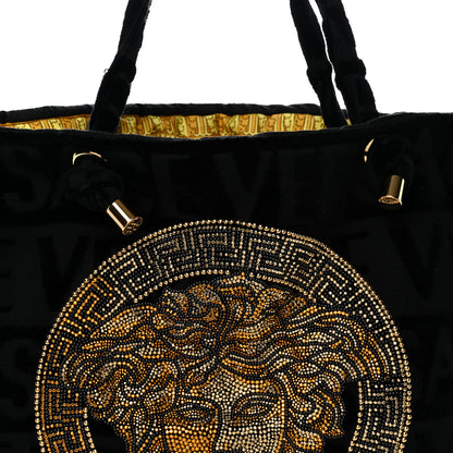 Versace Terry Cloth Allover Crystal Studded Medusa Tote Black 7 of 12