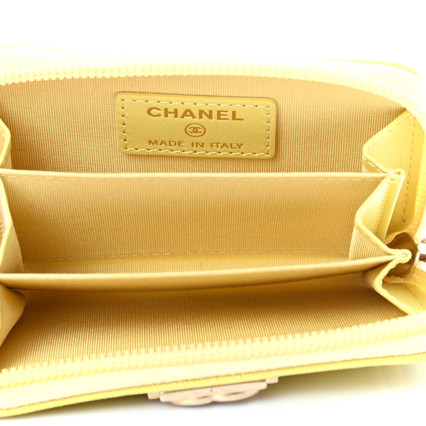 Caviar Chevron Quilted Boy Zip Around Coin Purse Wallet Yellow