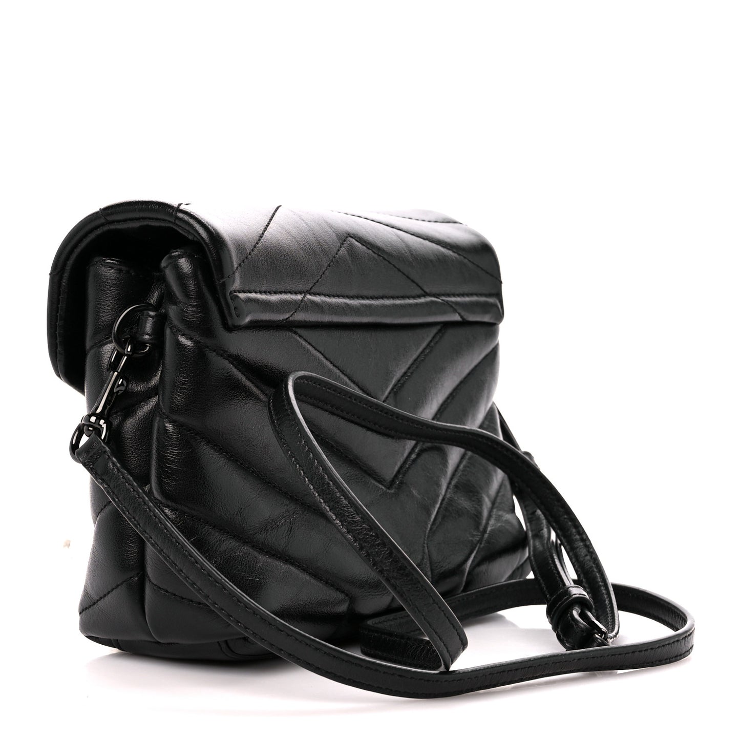 Calfskin Y Quilted Monogram Monochrome Toy Loulou Crossbody Bag Black